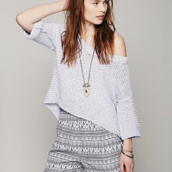 Free People Park Slope Open Knit Chunky Sweater Women's Small Lavender Oversized - Picture 1 of 5